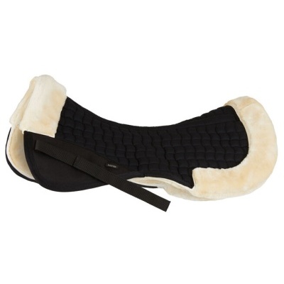 Almofada para sela preta acolchoada com bordas de pêlo sintético creme