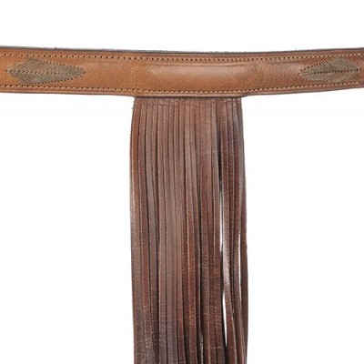 Cinto de pele castanha com franjas longas e detalhes bordados