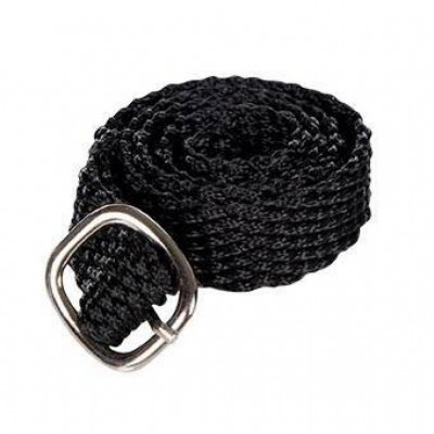 Cinto preto tecido com fivela metálica prateada