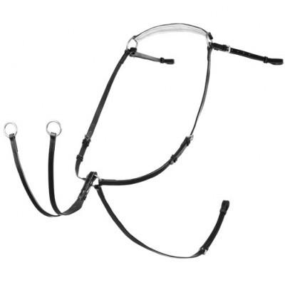 Conjunto de cabresto de couro preto para cavalo com detalhes em metal e almofada cinza