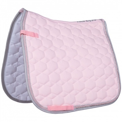 Manta de sela de cavalo rosa acolchoada com bordas cinza