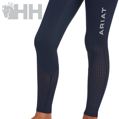 Leggings desportivas azuis escuras com texto ARIAT e textura perfurada