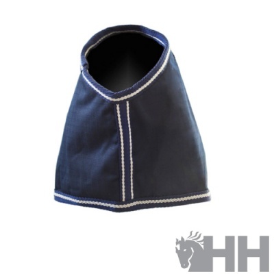 Bandana para cavalo azul escuro com costuras brancas e logo HH cinzento