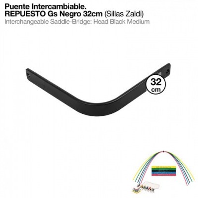 Puente intercambiável preto de 32 cm com conjunto de fios coloridos e texto explicativo