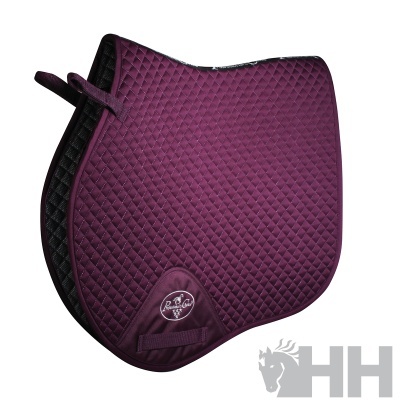 Conjunto de duas mantas de equitação acolchoadas, roxa e preta, com padrão em losangos e logo 'RD'