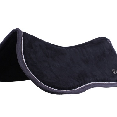 Almofada para selim de cavalo preta com bordas cinzentas e etiqueta CROSS