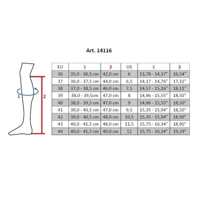 Tabela de tamanhos para meias com medidas em EU e US