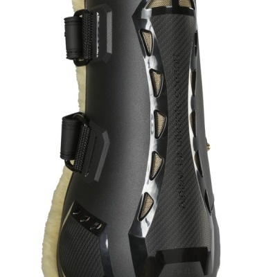 Protectores para patas de cavalo com forro em pelo sintético branco e exterior preto