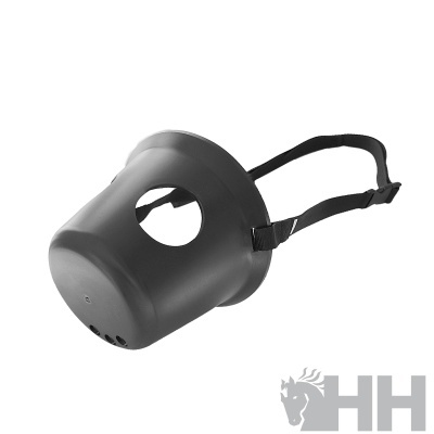 Máscara de proteção facial preta com furo e tira ajustável, logo HH cinzento