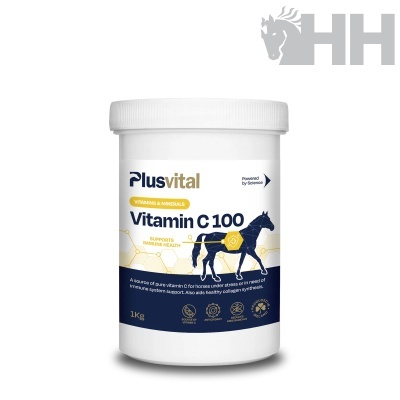 Embalagem branca de suplemento Plusvital Vitamin C 100 para cavalos
