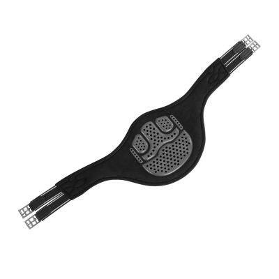 Estribeiras pretas com material emborrachado e fivelas metálicas