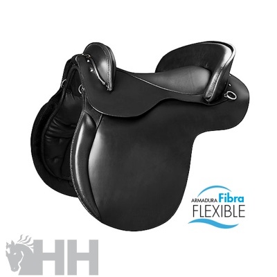 Sela equitação preta com estrutura flexível e acabamento liso