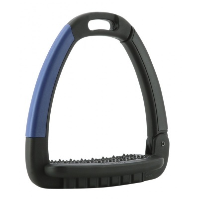 Estribo de equitação preto com pega azul e base texturizada