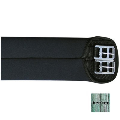 cinta peitoral preta com fivelas metálicas e etiqueta peeper