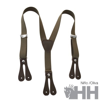 Suspensórios para criança oliva com pele castanha e logo HH