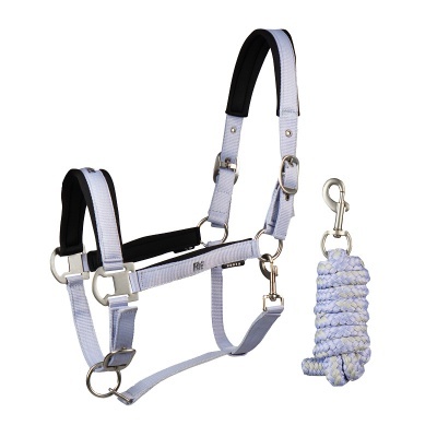 Cabresto e cabinho para cavalo em fita branca com reforço preto