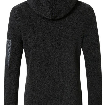 Camisola preta com capuz em tecido felpudo vista de trás