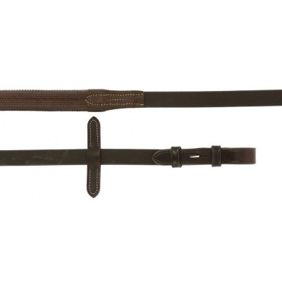 Cinto castanho de couro e tecido trançado com fivela pequena