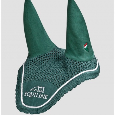 Touca para cavalo verde escuro com bordados EQUILINE e bandeira italiana