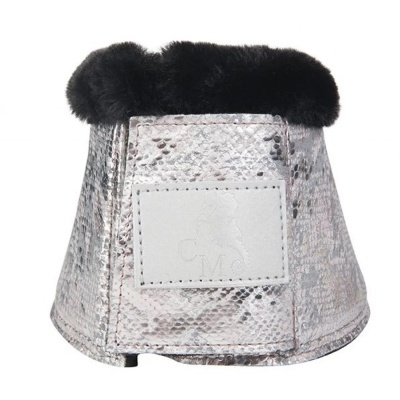 Campânula para cavalo prateada com padrão de escamas e pelo preto na borda