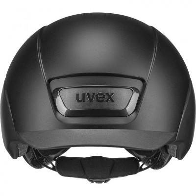 Capacete preto mate com marca uvex na frente e tiras acolchoadas