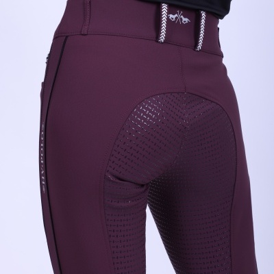 calças justas vinho com antiderrapantes e cordão na cintura