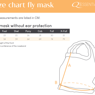 Tabela de tamanhos para máscara de voo sem proteção para orelhas com medidas em centímetros