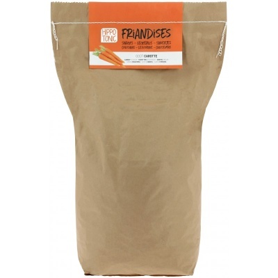 Saco de papel castanho com etiqueta laranja do produto HIPPO TONIC FRiANDiSES sabor cenoura