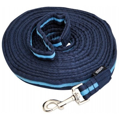 Trela de cão azul escuro com riscas azuis claras e mosquetão metálico