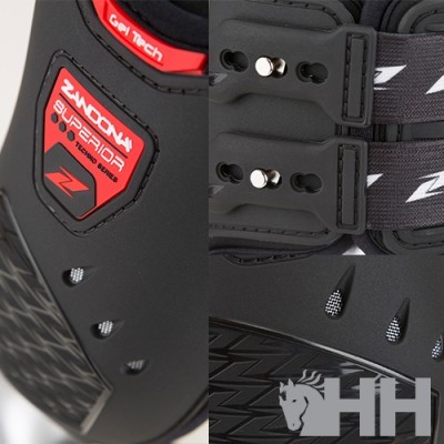 Bota preta Zandona Superior com detalhes vermelhos e fechos metálicos