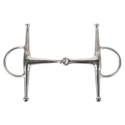 Bridão de metal prateado para cavalo em fundo branco