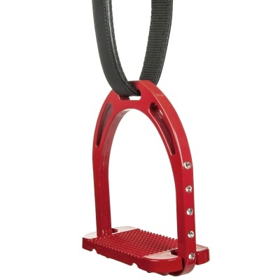 Estribo de equitação vermelho com correia preta