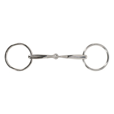 Freio de metal para cavalo com duas argolas e bocado articulado prateado