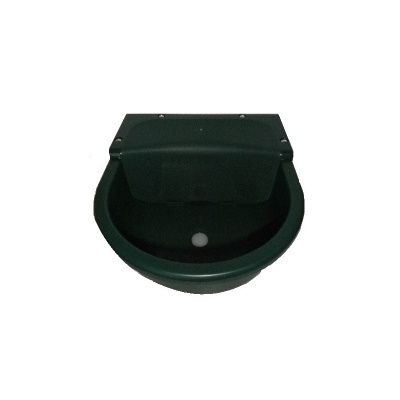 comedouro plástico verde escuro para animais com tampa e furo central