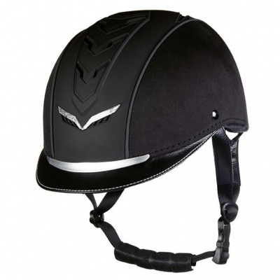 Capacete de equitação preto com tiras ajustáveis