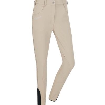Calças de montaria bege com detalhe preto na perna