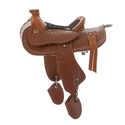 Selim de equitação em couro marrom com detalhes gravados