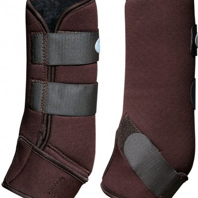 proteções castanhas para pernas com tiras elásticas pretas