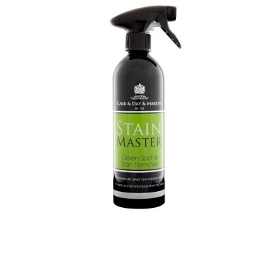 frasco preto com spray e etiqueta verde para remoção de manchas