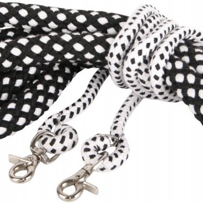 Corda dupla preta e branca com ganchos metálicos