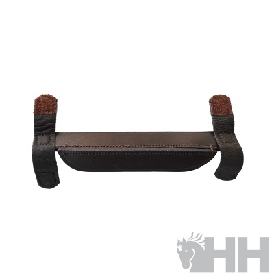 Mão de tiro em couro castanho escuro com detalhes em feltro castanho