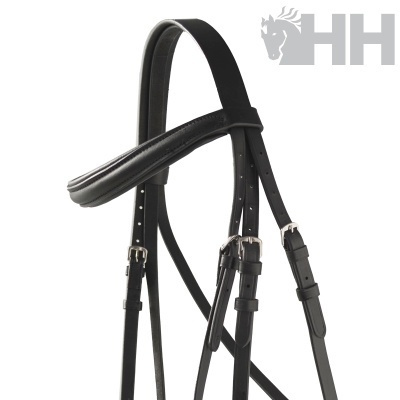 Bridão preto de couro para cavalo com fivelas metálicas prateadas