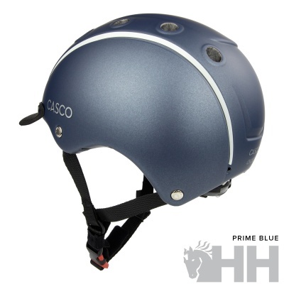 Capacete azul mate CASCO com tiras pretas ajustáveis e orifícios de ventilação
