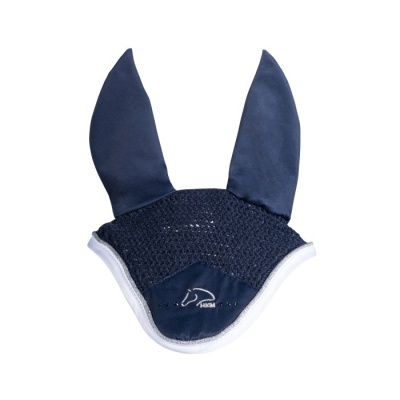Touca para cavalo azul escura com orelhas e bordas brancas