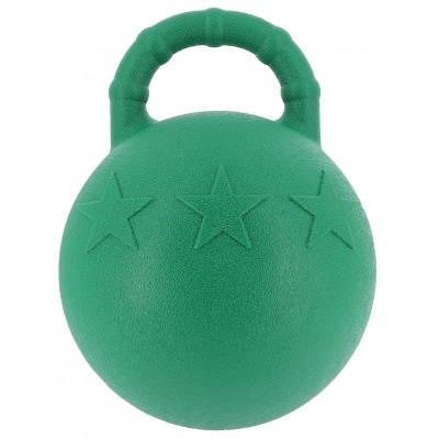 Kettlebell verde com três estrelas em relevo e alça acolchoada