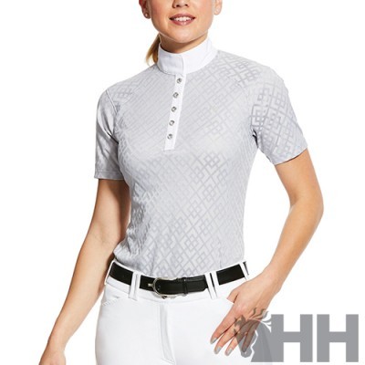 Camisola feminina cinza clara com padrão geométrico e gola alta