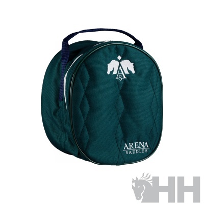 Bolsa redonda verde escuro com logotipo ARENA SADDLES