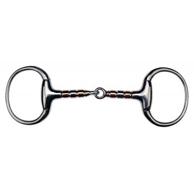 Freio para cavalo metal com argolas e peça central cobreada