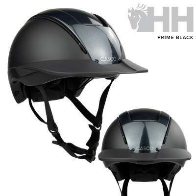 Capacete de equitação CASCO preto com viseira e logo visível