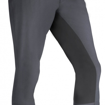 Calças de equitação cinzentas com reforços pretos e botões prateados